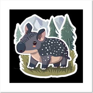 Cute Mountain Tapir Illustration - Adorable Animal Art Posters and Art